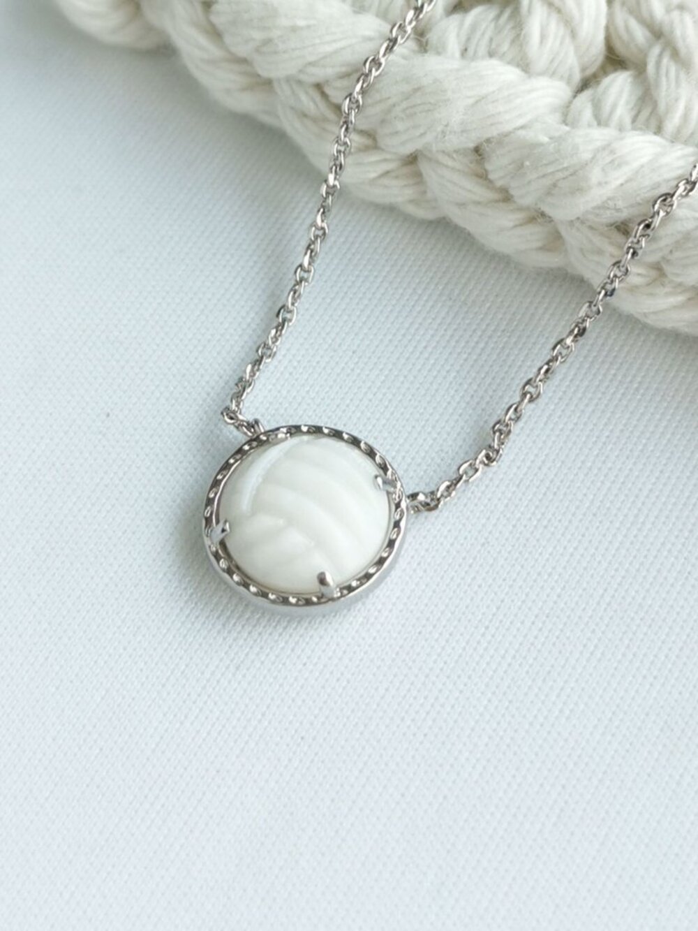 Kendra Scott Volleyball Silver White Mother-of-Pearl Necklace - Picture 2 of 4
